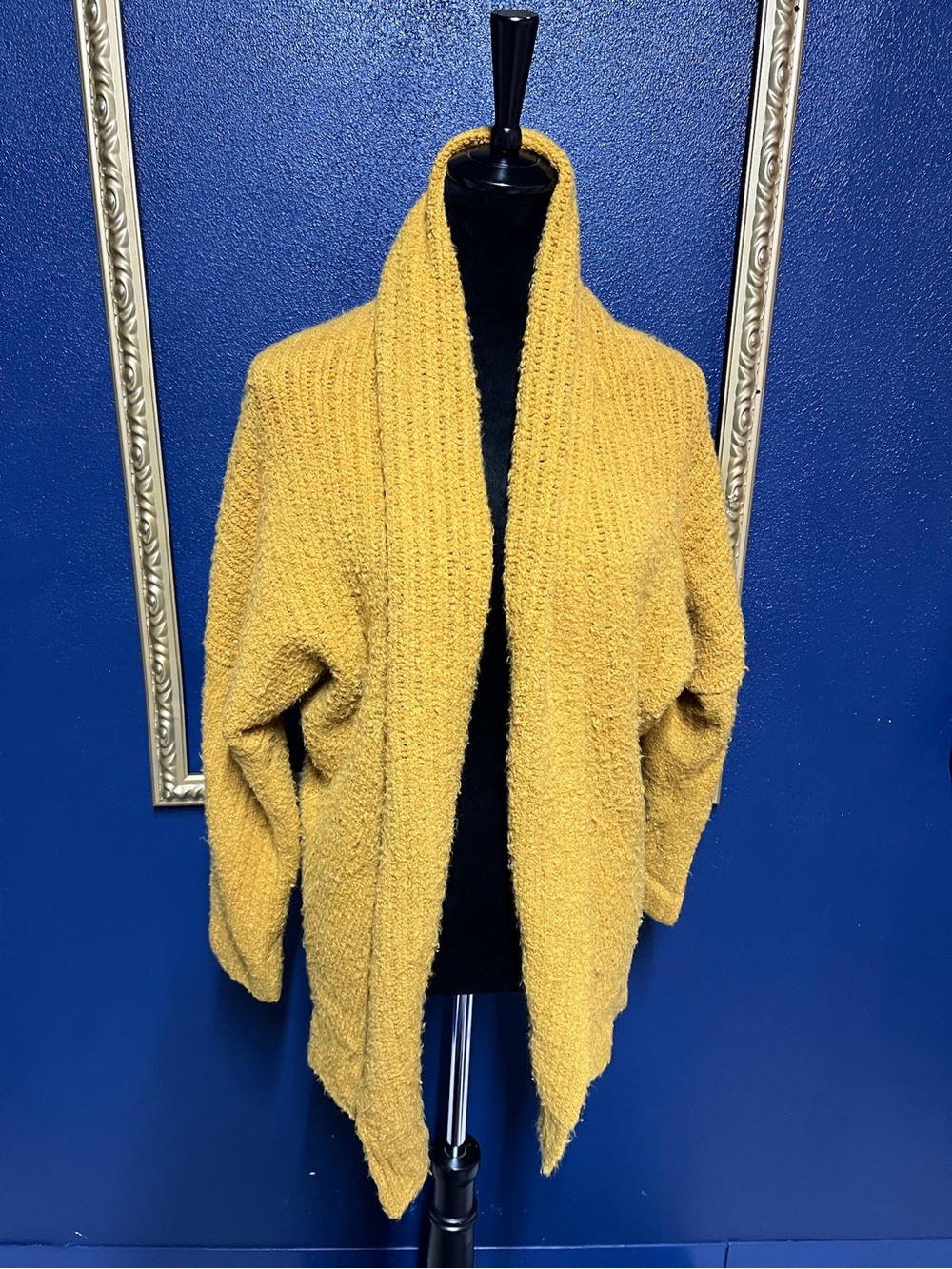 Open-Front Mustard Bouclé Cardigan Sweater